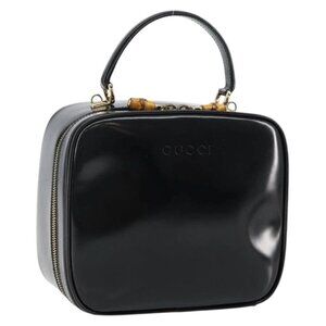 GUCCI Bamboo Hand Bag Enamel Black Gold 000
